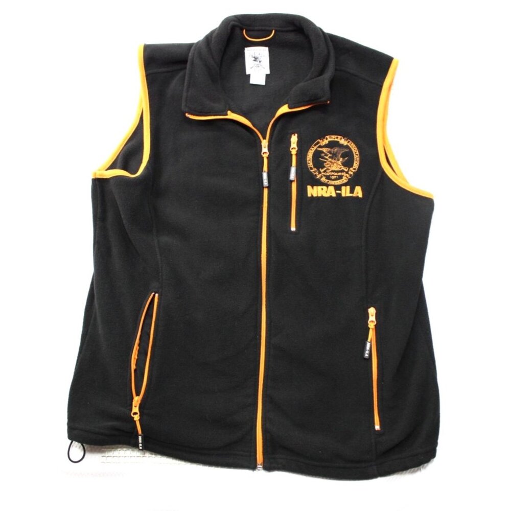 NRA - ILA Full Zip Up Fleece Orange‎ & Black Double Pocket Logo Vest Men’s Large